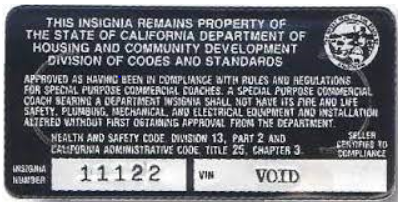A sample image of the California Department Housing and Community Development (HCD) special purpose commercial modular insignia